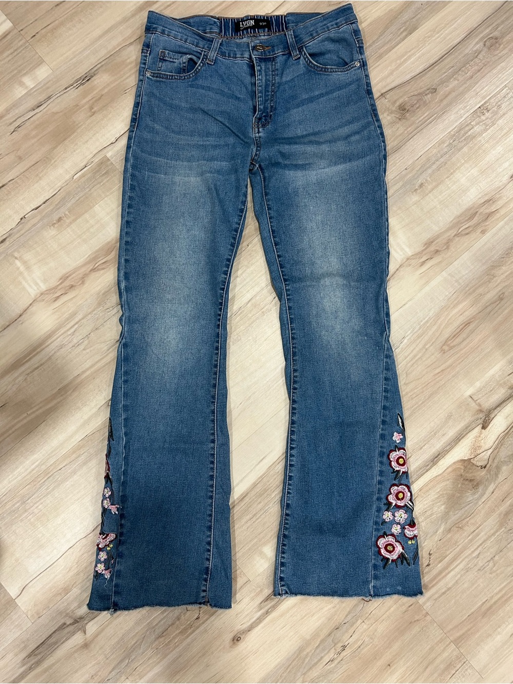 LYGN Jeans Denim Blue Embroidered Flare Jeans
